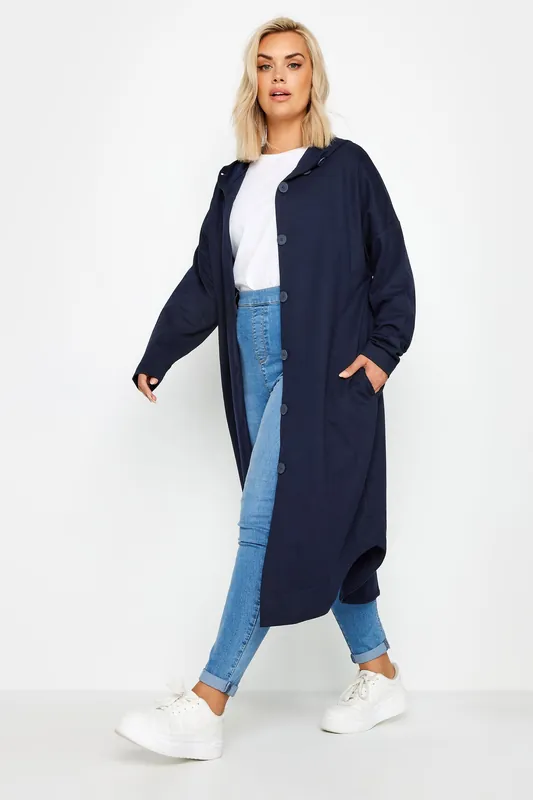 Buttoned Through Hooded Maxi Jacket - Yours