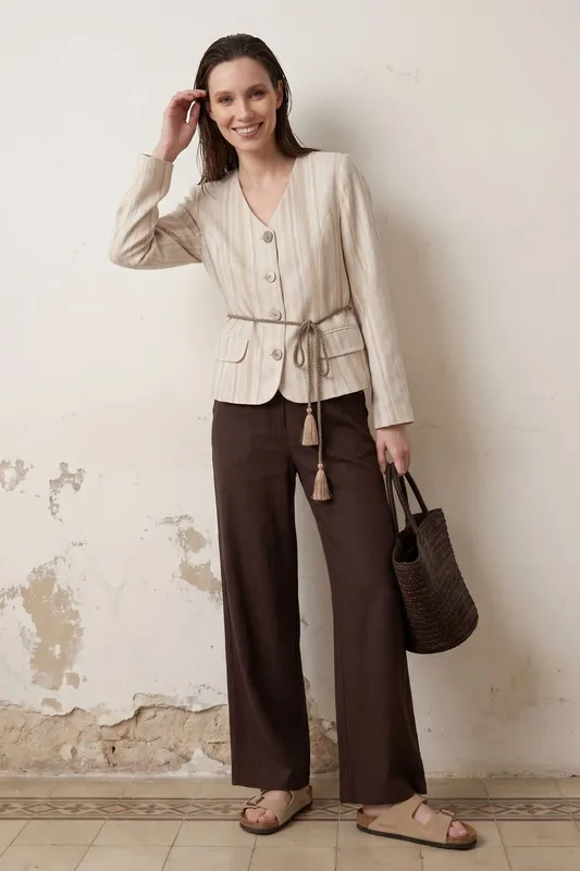Striped belted poplin jacket - MyFashion
