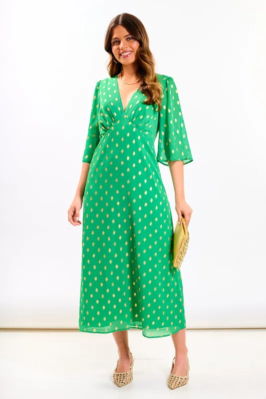 Green Foil Chiffon Midi Dress - Needs No Label