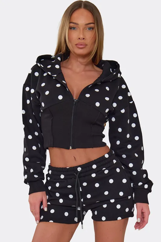 Long Sleeve Zip Polka Dot Top And Shorts Set - EGO