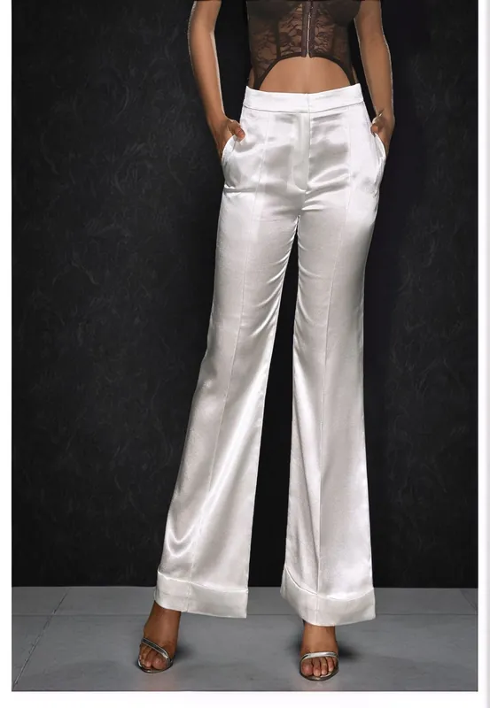 White High Waist Satin Pants - Divine Grace