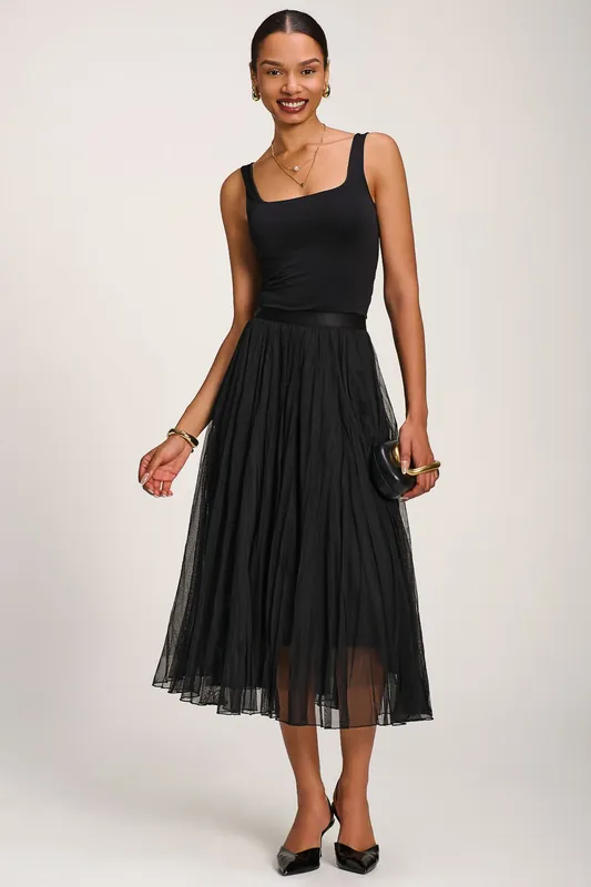Plain Crinkle Mesh Midi Skirt - Jolie Moi