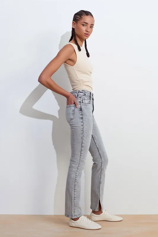 High-Waist Slim Straight Jeans