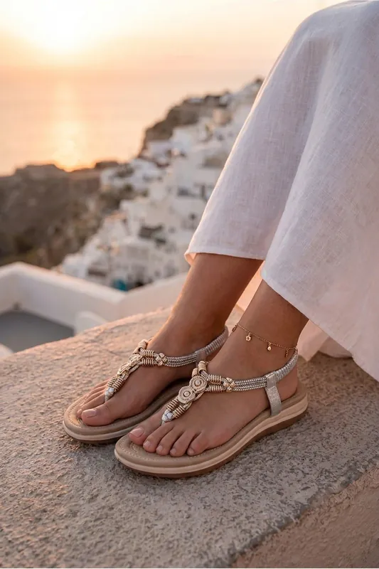 Pearl Embellished T Bar Flat Sandals - IKRUSH