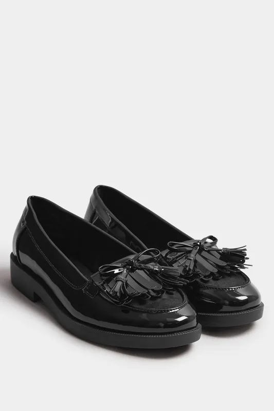 Patent Tassel Fringe Loafers In Wide Fit - Yours