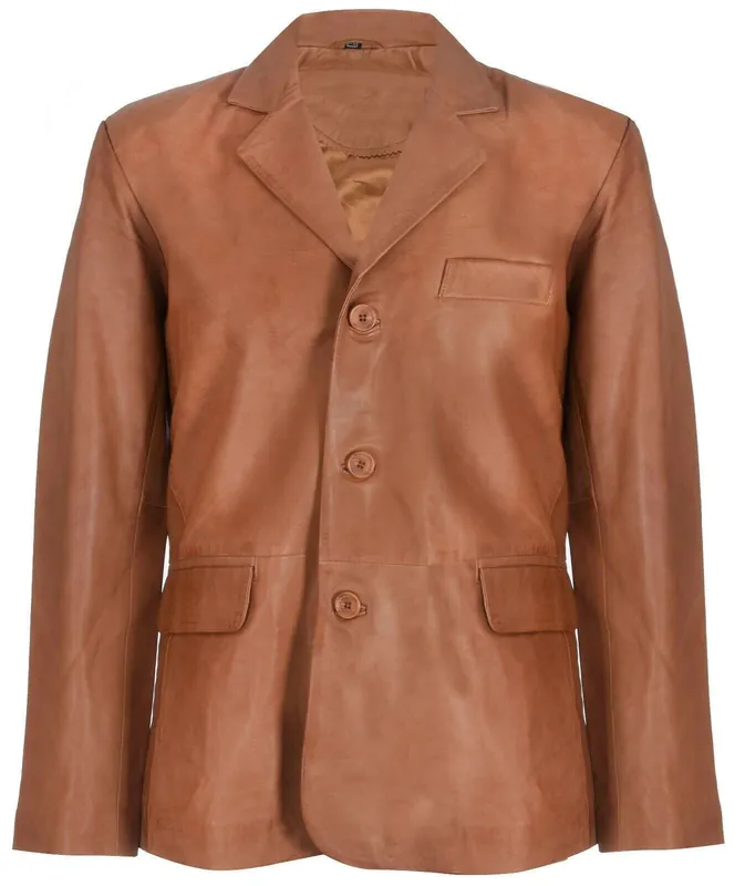 3 Button Leather Blazer Jacket-Dubai