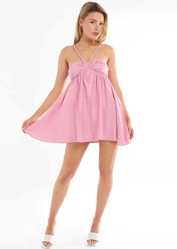 Pink Strap Detail Mini Dress - Gini London