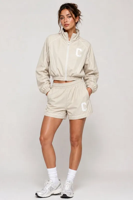 Piping Detail Shell Jacket and Shorts Co-Ord Set