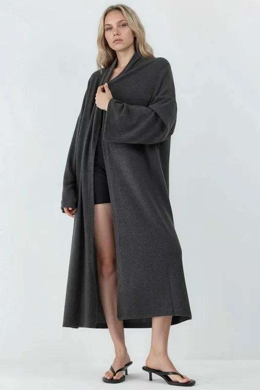 Relaxed Fit Longline Open-Front Shawl Collar Knit Cardigan