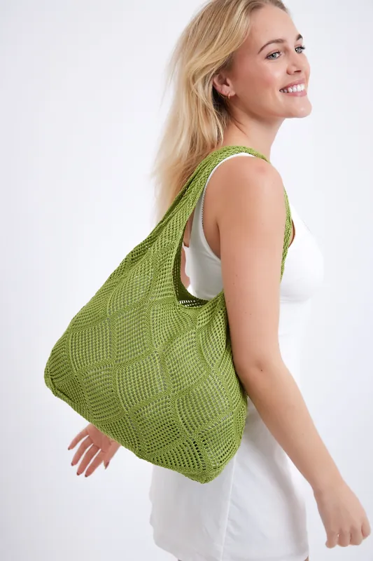 Slouchy Crochet Knit Woven Bag - My Accessories London