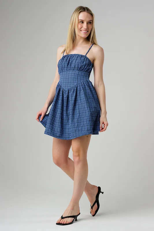 Check Print Corset Waist Mini Cami Dress - Wednesday's Girl