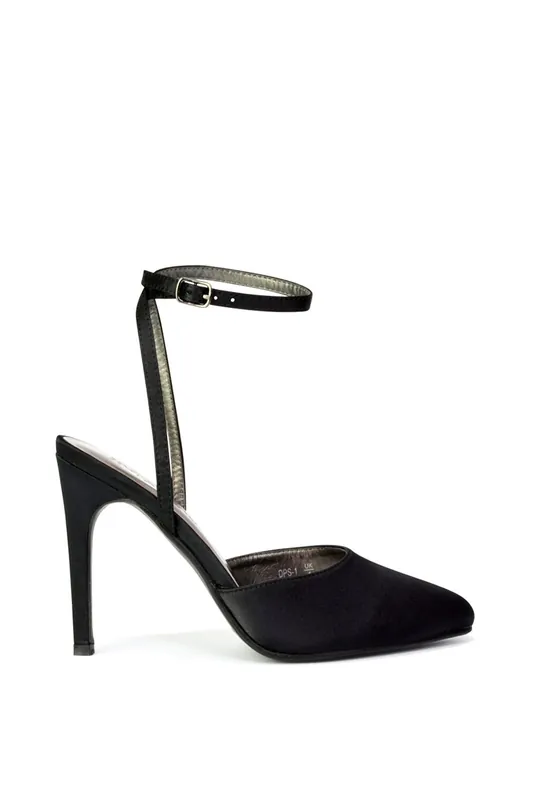 Liliane' 2 Part Pointed Toe Satin Shoes Stiletto Heel - XY London