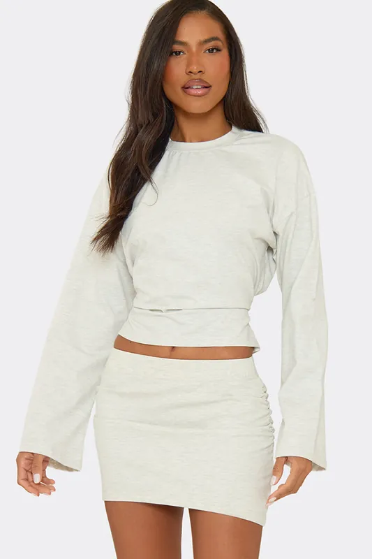Long Sleeve Crew Neck Tie Back T-shirt