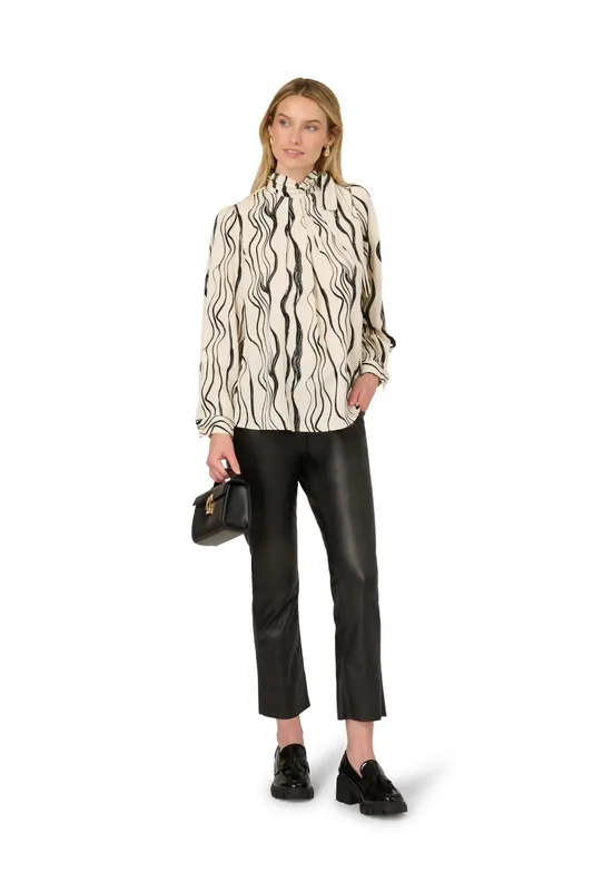 Shirred Bow Tie Neck Printed Woven Blouse With Pleats - Adrianna Papell