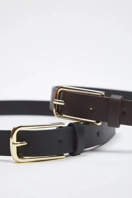 Double Pack Gold Buckle Classic Faux Leather Belt - WOVCOR