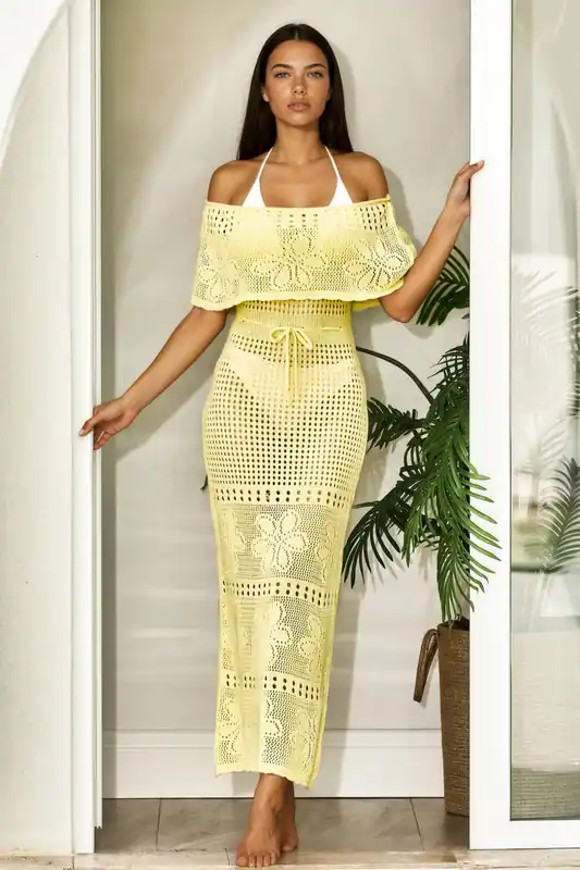 Knit Maxi Bardot Neck Beach Dress - Hiccup