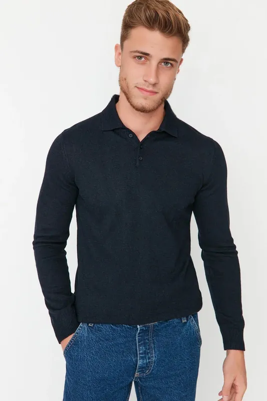 Men’s Polo Collar Buttoned Knit Sweater - WOVCOR