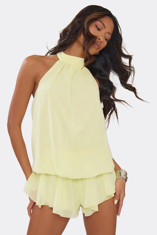 Blouson Style Sleeveless High Neck Playsuit - EGO