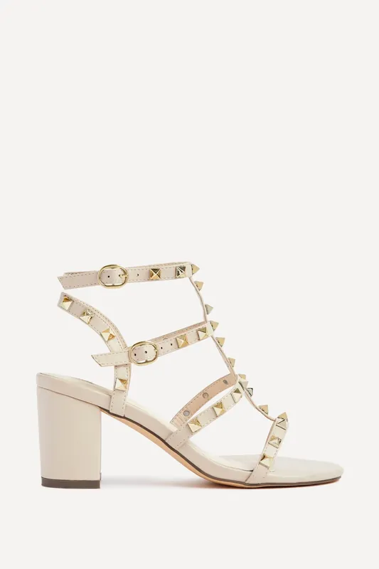 Tessa Beige Studded Block Heel Sandals - Linzi