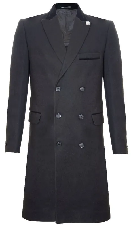 3/4 Long Double Breasted Overcoat Wool Coat Peaky Blinders - Infinity Leather