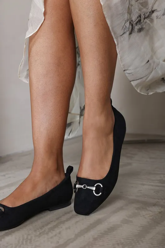 Lauren' Wide Fit Suede Ballet Flats With Front Buckle Detail - Where's That From