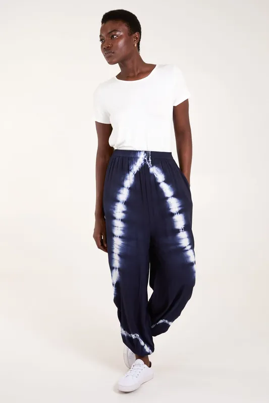 Tie Dye Ruched Harem Trouser - Blue Vanilla