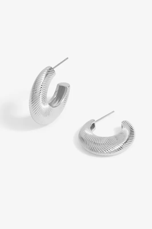 Silver Plated Diamond Cut Hoop Earrings - Jon Richard