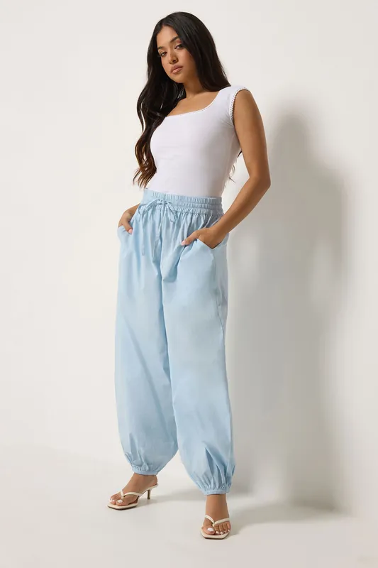 Petite Cotton Poplin Barrel Leg Trousers - PixieGirl