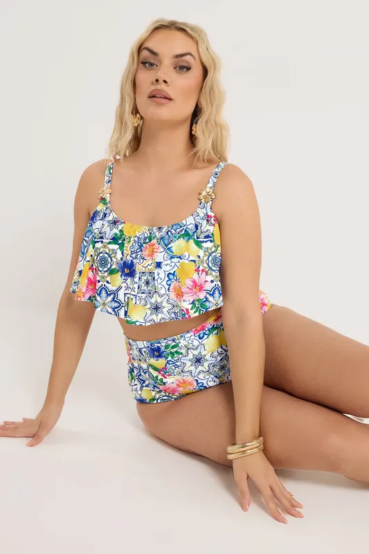 Mediterranean Tile Frill Bikini Top - Yours