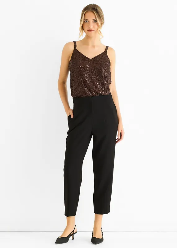 Black Ankle Grazer Cigarette Tailoring Trousers - Gini London