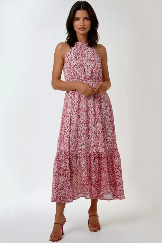 Abstract Print Halterneck Maxi Dress - Aftershock London