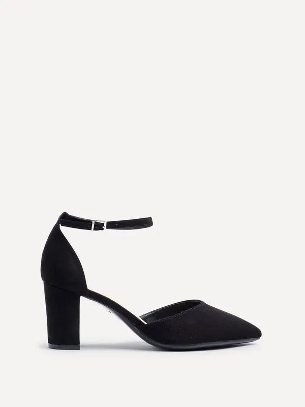 Davinas Wide Fit Black Faux Suede Court Heel - Linzi