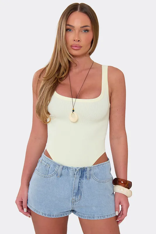 Sleeveless Scoop Neck Ribbed Bodysuit - EGO