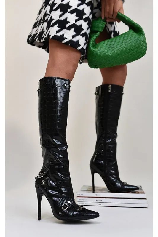 Jessie Knee High Heeled Boots - IKRUSH