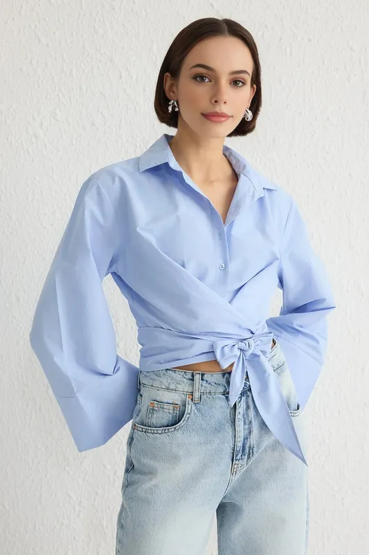 Tie-Front Woven Shirt With Regular Fit