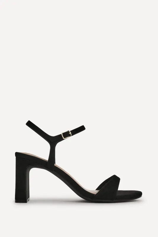 Charisma Black Faux Suede Heeled Sandals - Linzi
