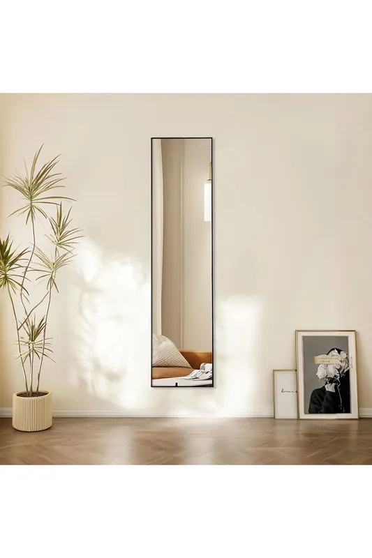 30x120cm Modern Slim Frame Full Length Wall Mirror - H&O Direct