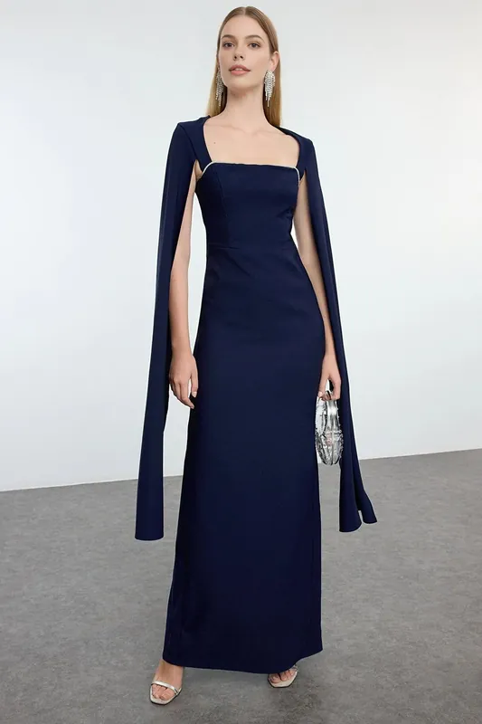 Square Neck Maxi Evening Dress - WOVCOR