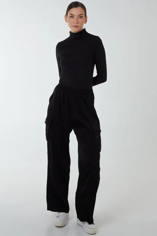 Wide Leg Cargo Trousers - Blue Vanilla