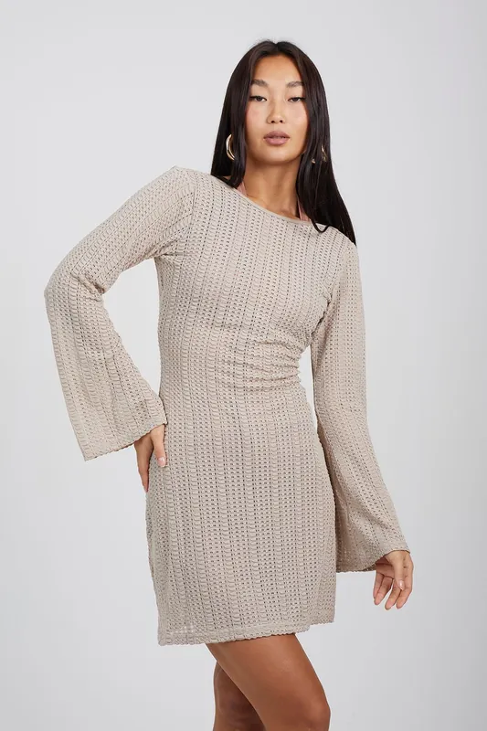 Long Sleeve Knitted Mesh Mini Dress - Brave Soul