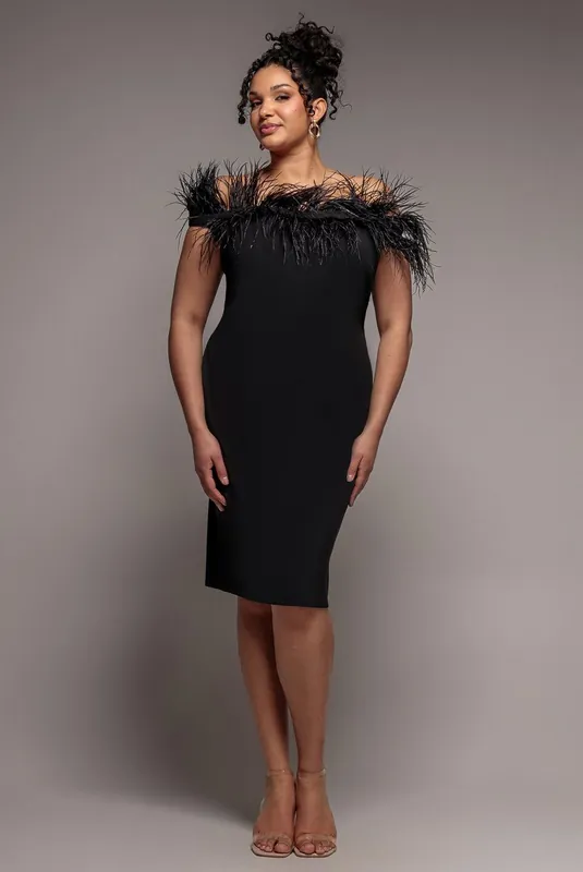 Off The Shoulder Feather Midi Dress - Goddiva