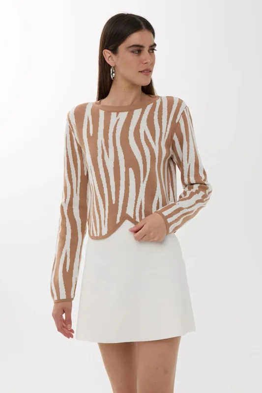 Zebra Print Crew Neck Sweater - Hiccup