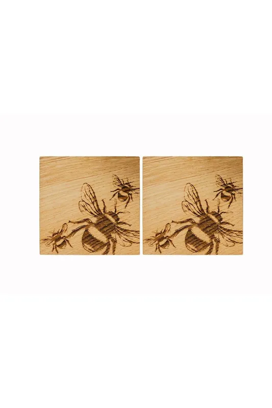 2 Oak Coasters - Bee