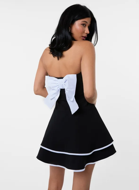 Bow Back Contrast Binding Bandeau Dress - Pink Vanilla