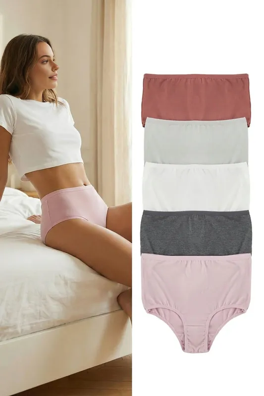 5 Pack Plain High Waist Seamfree Briefs Set - WOVCOR