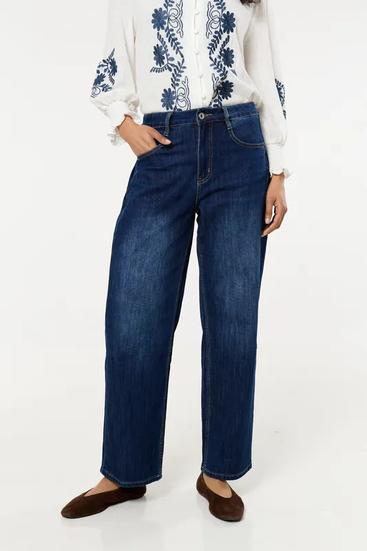 Dark Wash Wide Leg Denim Jeans - Liquorish