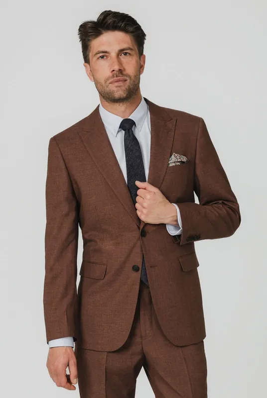 Rust Brown Suit Textured Weave Jacket with Peak Lapel - Dobell