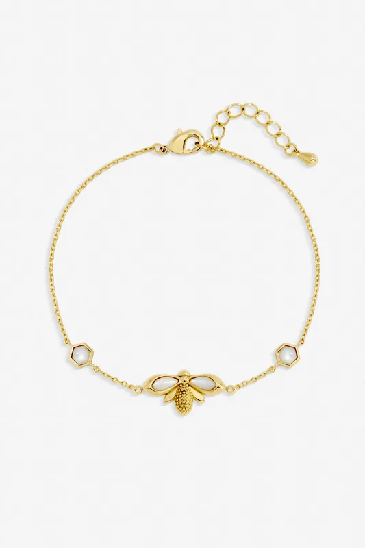 Gold Plated and Mother of Pearl Bumblebee Bracelet - Jon Richard