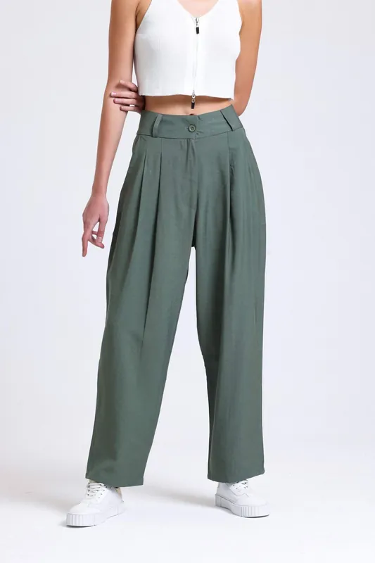High Waist Pleated Wide Leg Trousers - Hiccup