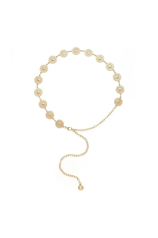 Round Coin-Shaped Charms Adjustable Metal Waist Chain Accessory